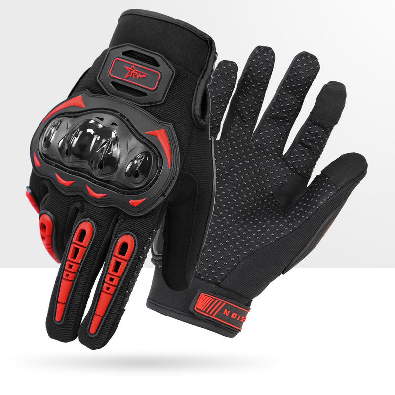 Size L Red and Black Protective Motorcycle Riding Gloves - Hard Knuckle Armour & Touchscreen Fingertips