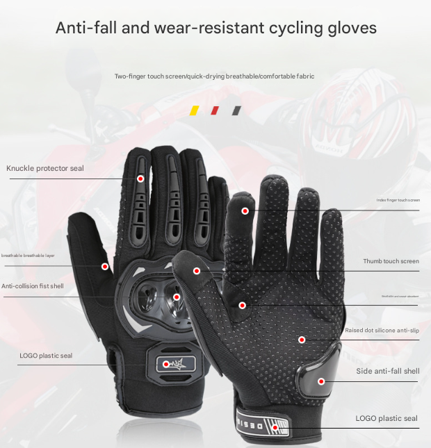Size L Green and Black Protective Motorcycle Riding Gloves - Hard Knuckle Armour & Touchscreen Fingertips