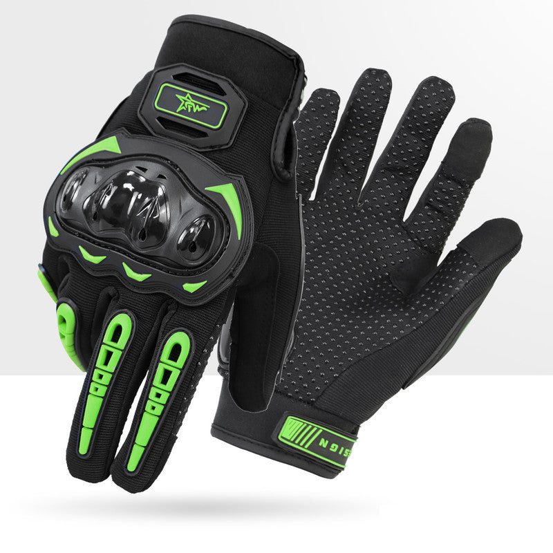 Size 2XL Green and Black Protective Motorcycle Riding Gloves - Hard Knuckle Armour & Touchscreen Fingertips