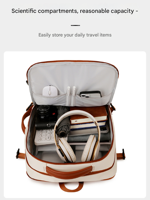 Beige Expandable Laptop Backpack with USB Port - Stylish Travel & Business Daypack