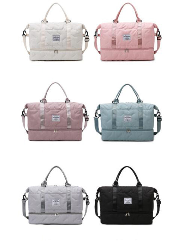 Grey Stylish Quilted Duffel Bag for Travel & Gym - Large Capacity Weekender with Shoe Compartment and Wet Pocket