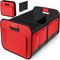 Red and Black Heavy Duty Collapsible Car Boot Organiser - Large 65L Waterproof Trunk Storage Box with Compartments for SUV & Car