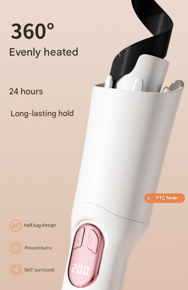 Black Portable Cordless Hair Curler - USB-C Rechargeable Automatic Hair Waver with Ceramic Barrel & Anti-Scald Design