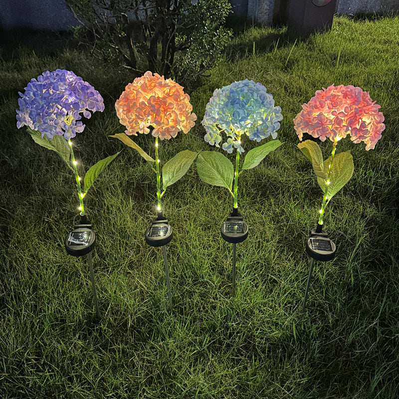 Blue Solar Powered Hydrangea Flower Stake Light - Realistic LED Garden Decor Lamp for Pathway Patio Yard
