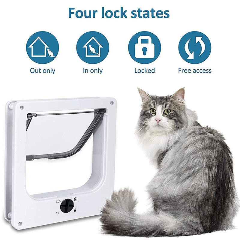 Size XL White 4-Way Locking Pet Flap Door for Cats and Small Dogs - Weatherproof Magnetic Cat Door