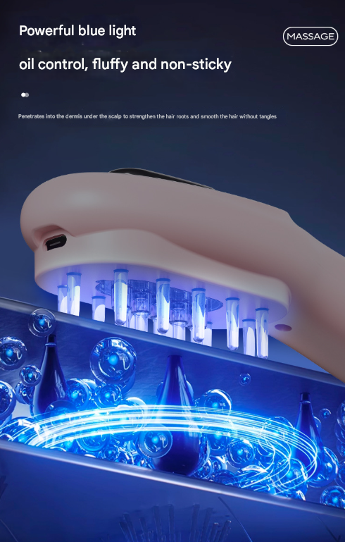 White Rechargeable Electric Scalp Massager with Red & Blue Light Therapy - Hair Oil & Serum Applicator Comb(Not containing essential oils)