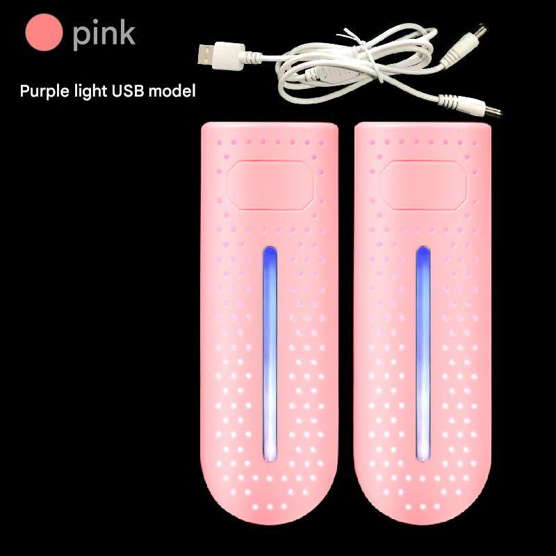 Pink Portable USB Shoe Dryer & Deodorizer - Constant Temperature Electric Boot Warmer with UV Sanitizer