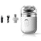 White Portable Mini Electric Shaver for Men - USB Fast-Charge Travel Razor with Washable Head & Nose Trimmer Attachment