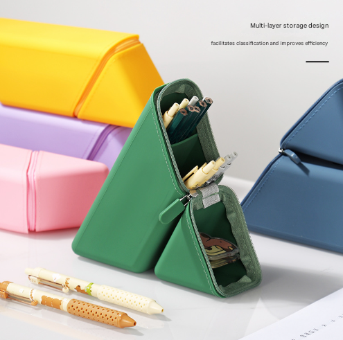 Yellow Transforming Silicone Pencil Case - Stand-Up Pen Holder & Stationery Organizer