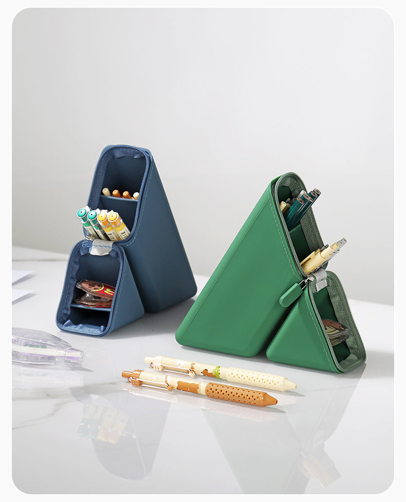 Green Transforming Silicone Pencil Case - Stand-Up Pen Holder & Stationery Organizer