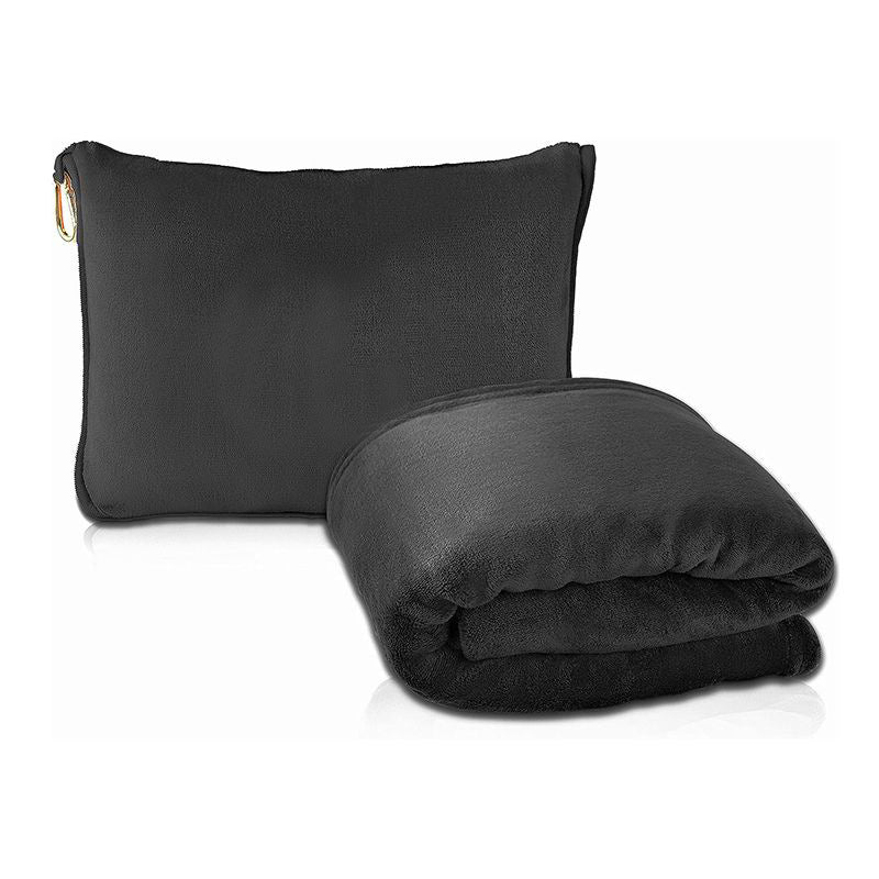 Black Multi-Function 2-in-1 Travel Blanket with Storage - 50 x 60 in (127 x 152 cm) Lightweight Airplane Companion