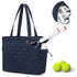 Navy Blue Large Quilted Tennis Tote Bag with Shoe Compartment - Waterproof Lightweight for Men and Women