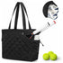 Black Large Quilted Tennis Tote Bag with Shoe Compartment - Waterproof Lightweight for Men and Women