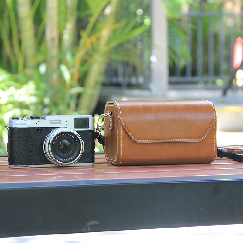 Light Brown PU Leather Camera Bag for Fujifilm X Canon G Olympus PEN - Compact Vintage Design