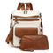White-brown Women's Retro PU Leather Backpack - Dual-Color Tassel Design, Winter High-End Style