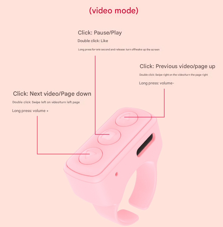 2-Piece White Bluetooth Video Controller - 3-Button Remote for TikTok and Page Scrolling