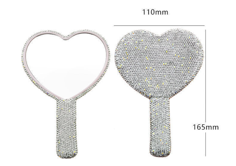 2PCS Pink-white Glamorous Diamond-Encrusted Heart Handheld Mirror - Luxe High-Definition Makeup Essential