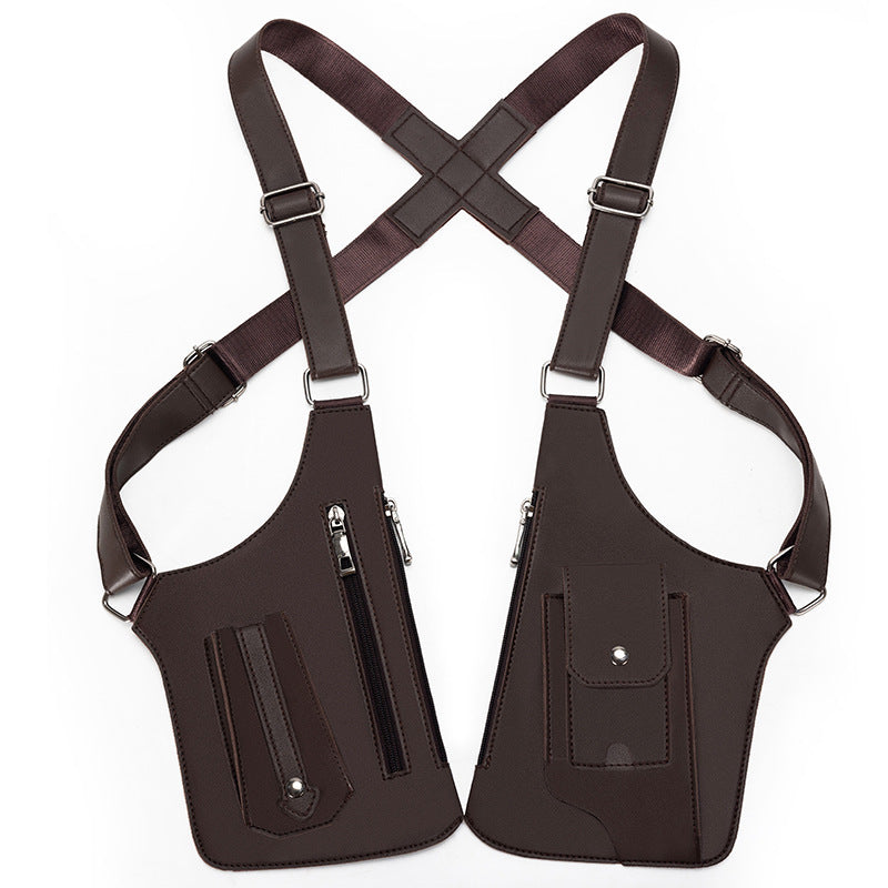 Brown Tactical Underarm Shoulder Holster Bag - Anti-Theft Double Pouch Vest Pack for Men