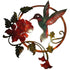 Red Set of 2 Round Metal Wall Art - Hummingbird & Flower Sculpture for Indoor & Outdoor Decor