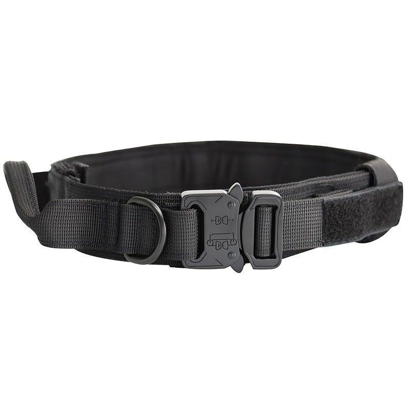 XL Black Tactical Dog Collar - Heavy Duty Nylon Pet Collar for Medium & Large Dogs, Adjustable (3.8cm Width)