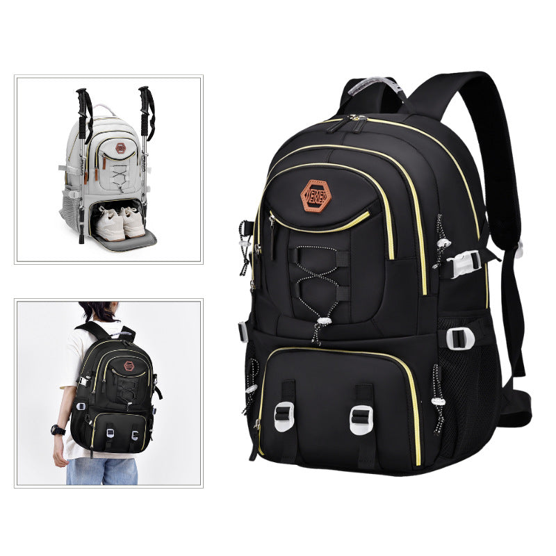 Dark Grey Stylish Large Capacity Backpack - Water-Resistant Oxford Rucksack for Travel, School & Daily Use