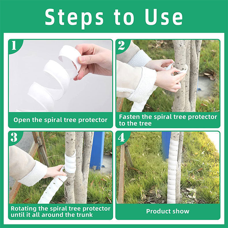 White 4-Pack Spiral Tree Trunk Protector Guard - Flexible Sapling Bark Shield