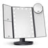 Black LED Lighted Tri-Fold Vanity Mirror with 2X/3X/10X Magnification
