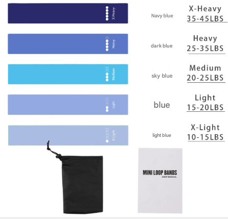 Blue 2PCS Premium Resistance Loop Bands Set of 5 - Fitness Exercise Bands for Legs, Glutes, and Strength Training with Carry Bag