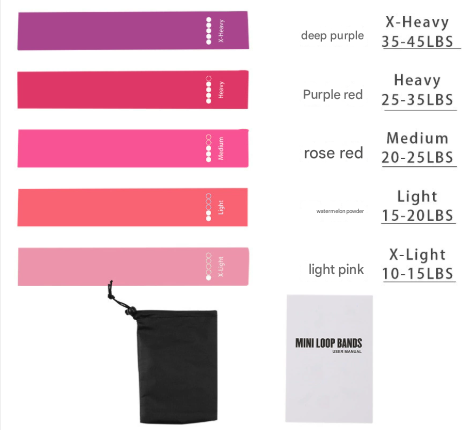 Pink 2PCS Premium Resistance Loop Bands Set of 5 - Fitness Exercise Bands for Legs, Glutes, and Strength Training with Carry Bag