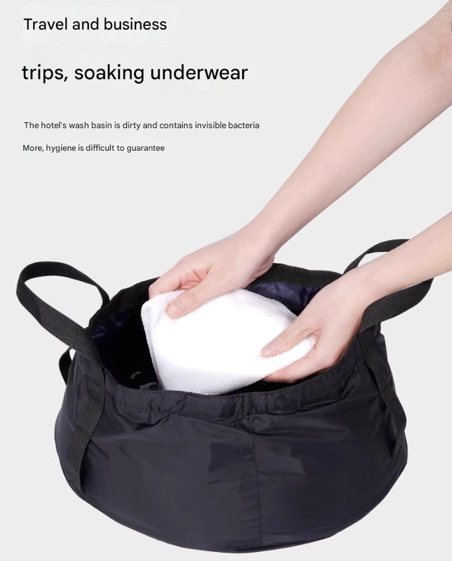 2PCS Dark Khaki 8.5L Portable Folding Water Basin - Collapsible Bucket with Carry Bag for Camping & Travel