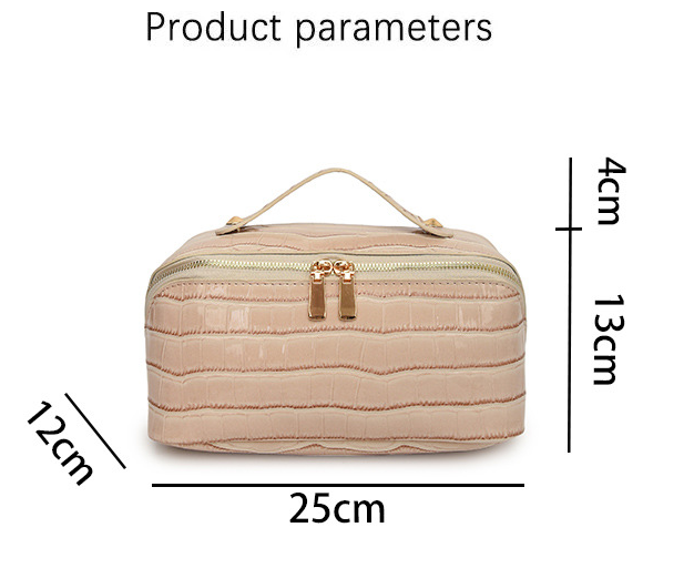 Grey Chic Croc-Embossed Travel Makeup Case Large Capacity Cosmetic Organizer Bag