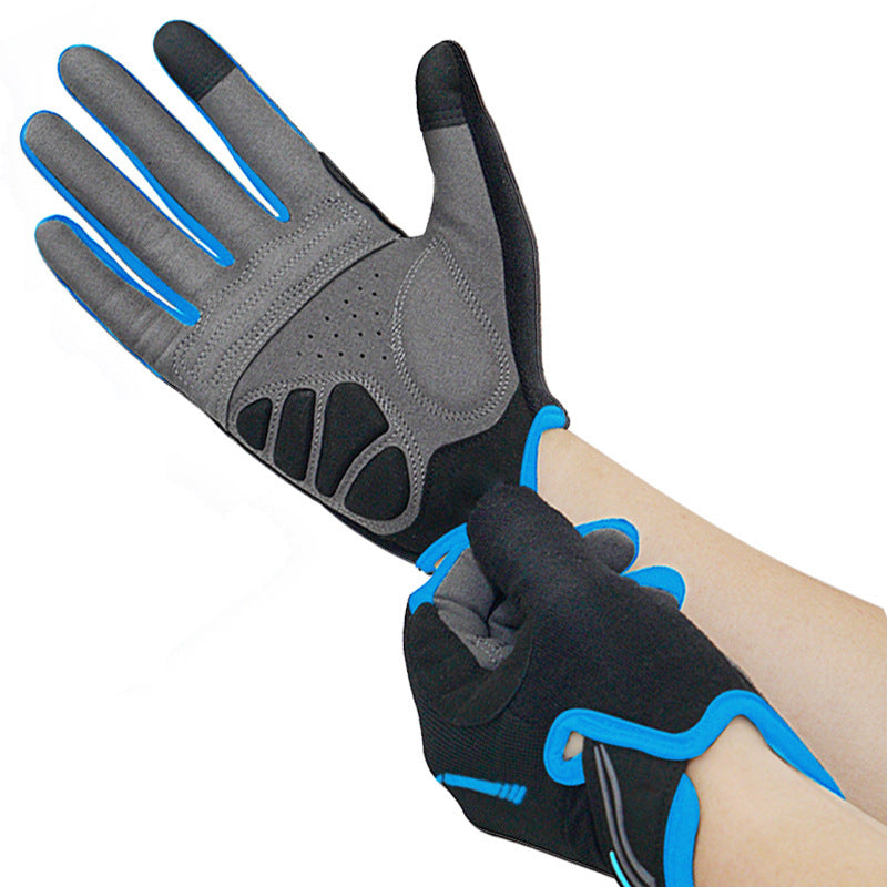 L Blue Unisex Full-Finger Cycling Gloves - Padded Shock-Absorbing & Anti-Slip Grip for MTB & Road Biking