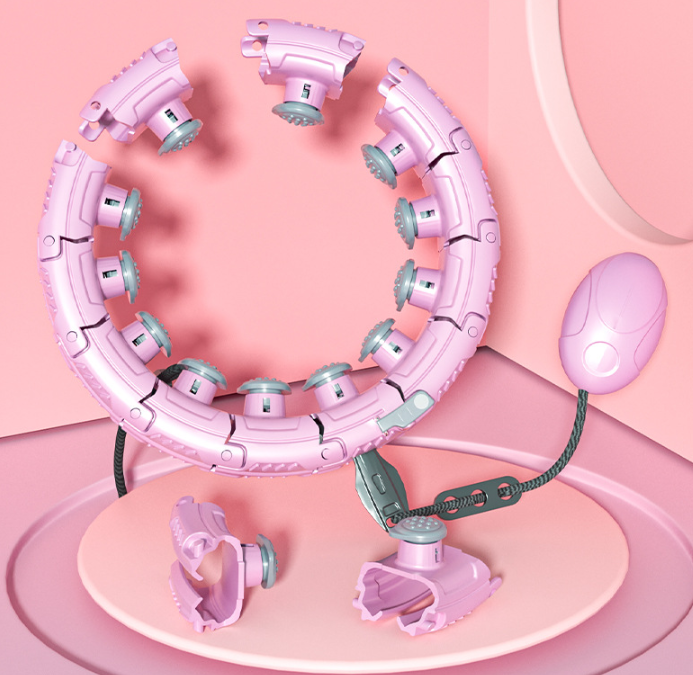 White 24 Sections Adjustable Smart Hula Hoop with Weighted Ball - Never-Fall Fitness Ring with Massage Nodes for Core Training