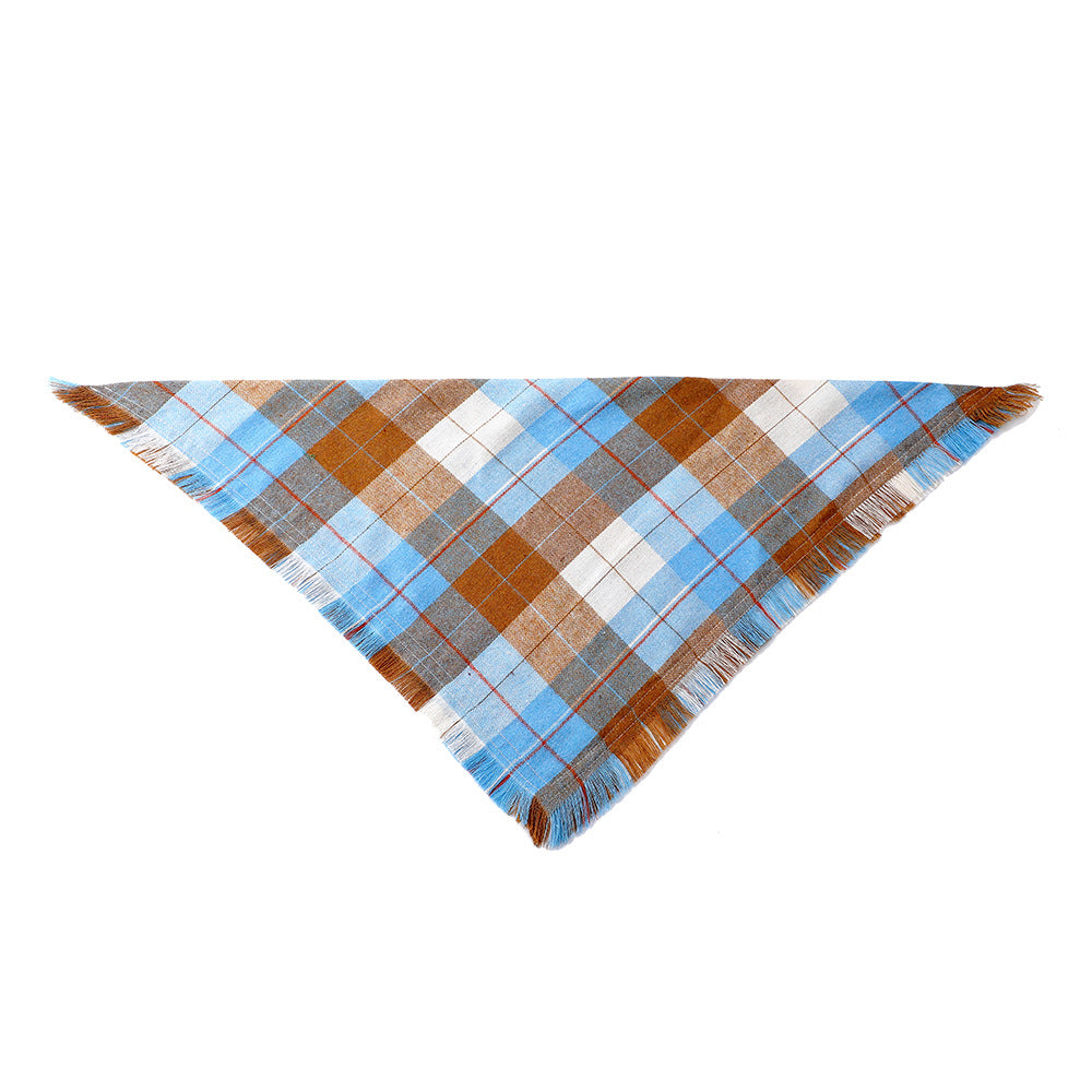 Blue S 55x38x38cm Thanksgiving Plaid Dog Bandana 2-Pack - Festive Tassel Triangle Scarf for Pets