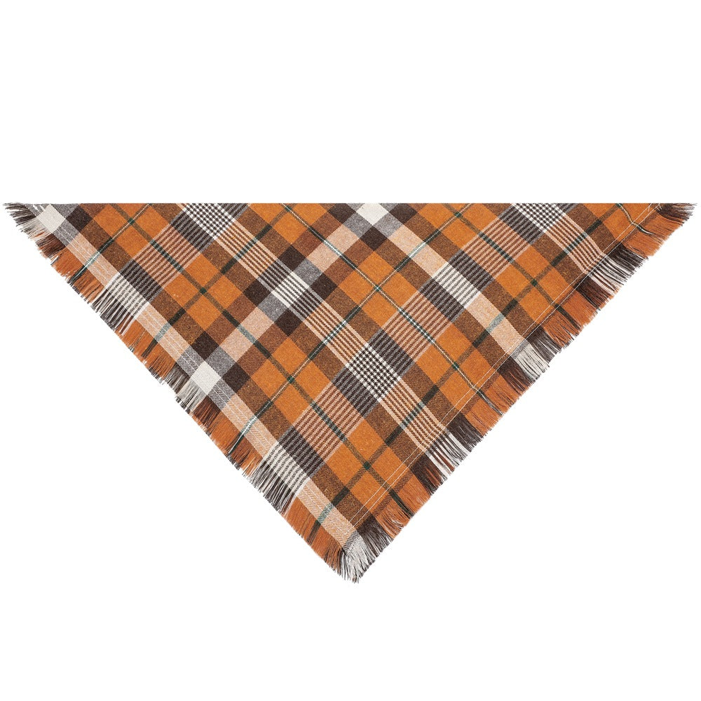 Orange Tartan S 55x38x38cm Thanksgiving Plaid Dog Bandana 2-Pack - Festive Tassel Triangle Scarf for Pets