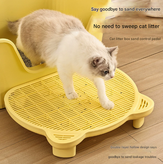 Pink Elevated Cat Litter Trapping Mat - Dual-Layer Scatter Control Tray with Grate