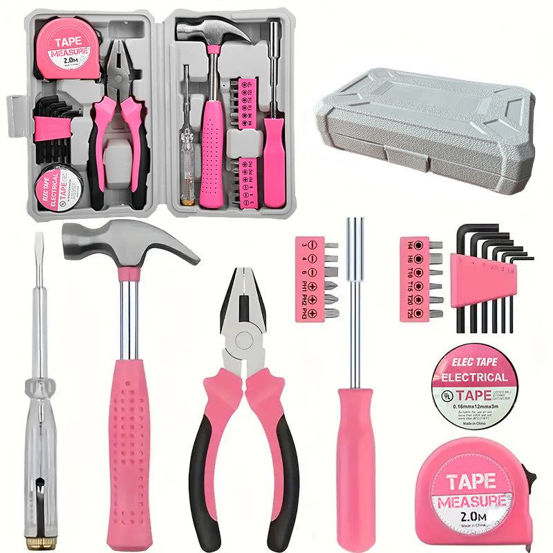 Compact 24-Piece Pink Tool Kit - Essential Household DIY Set for Ladies