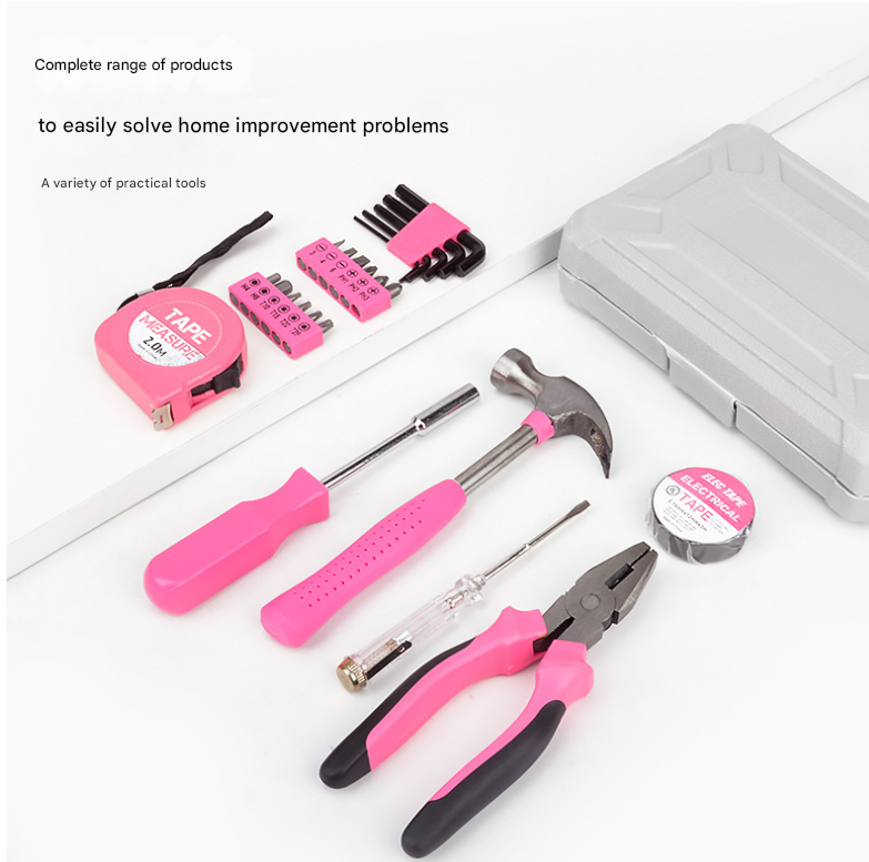 Compact 24-Piece Pink Tool Kit - Essential Household DIY Set for Ladies