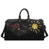 Black Large Capacity Graffiti Travel Duffel Bag - Canvas Weekender with Wet/Dry Pocket & Shoe Compartment