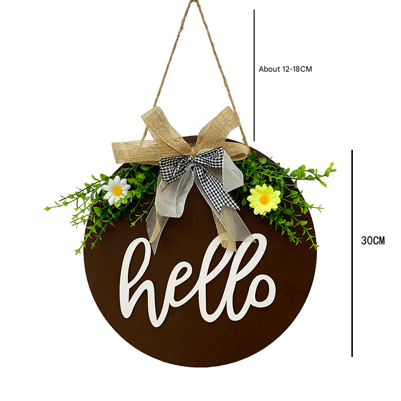 Dark Blue Rustic 'Hello' Welcome Sign - Farmhouse Round Wooden Wreath for Front Door Decor