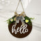 Brown Rustic 'Hello' Welcome Sign - Farmhouse Round Wooden Wreath for Front Door Decor