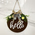 Brown Rustic 'Hello' Welcome Sign - Farmhouse Round Wooden Wreath for Front Door Decor