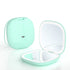 2-piece Green Portable LED Makeup Mirror - Rechargeable Compact with 3-Color Lights & 5x Magnification