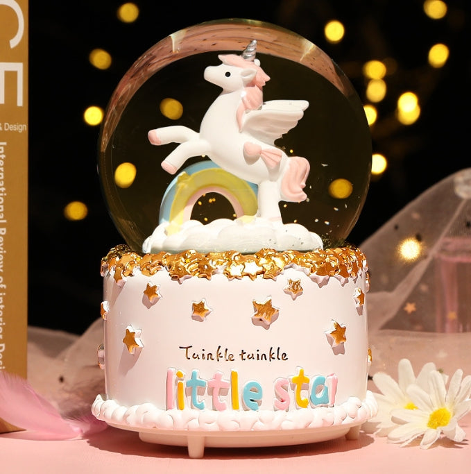Enchanting Unicorn Snow Globe Music Box - Magical Starry Sky Musical Gift for Girls
