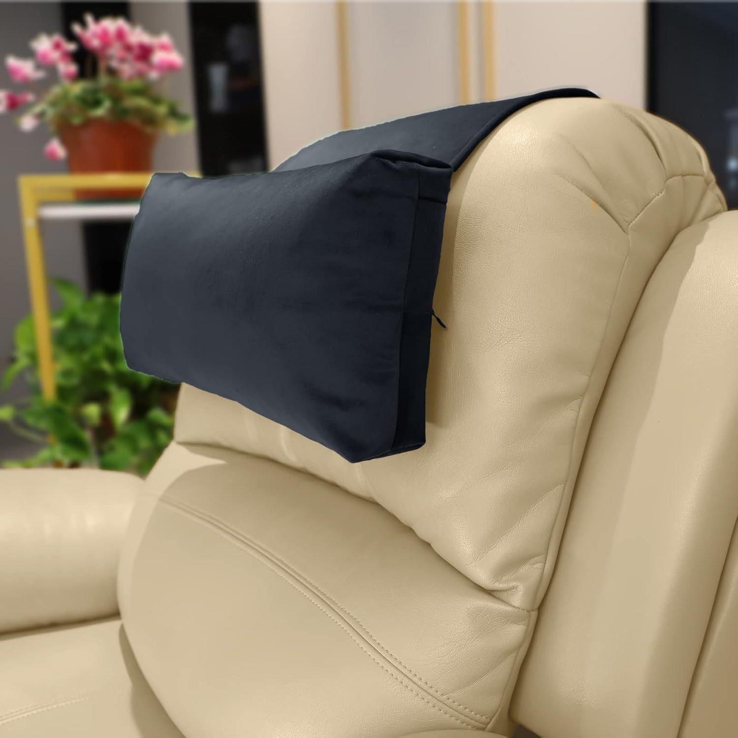 Black New Fashion Velvet Recliner Headrest with Anti-Slip Base - Adjustable Neck Support Car Pillow