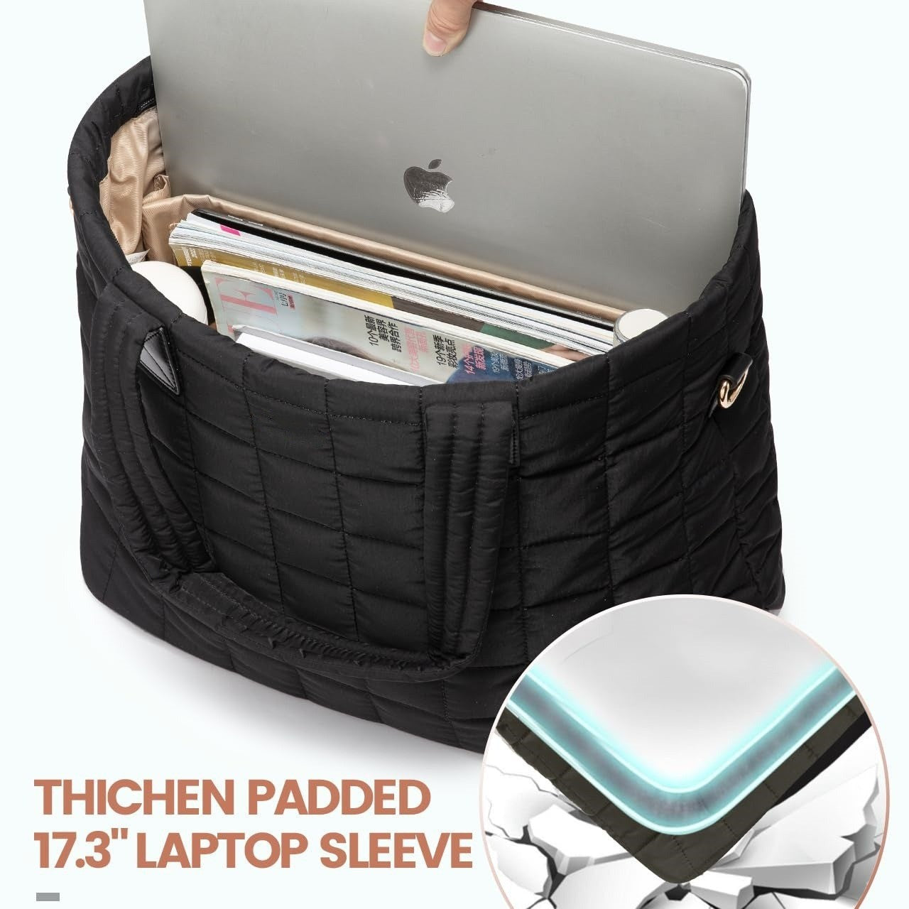 Khaki New Large Capacity Tote Bag - Fashionable Quilted Women's Shoulder Bag and Laptop Bag