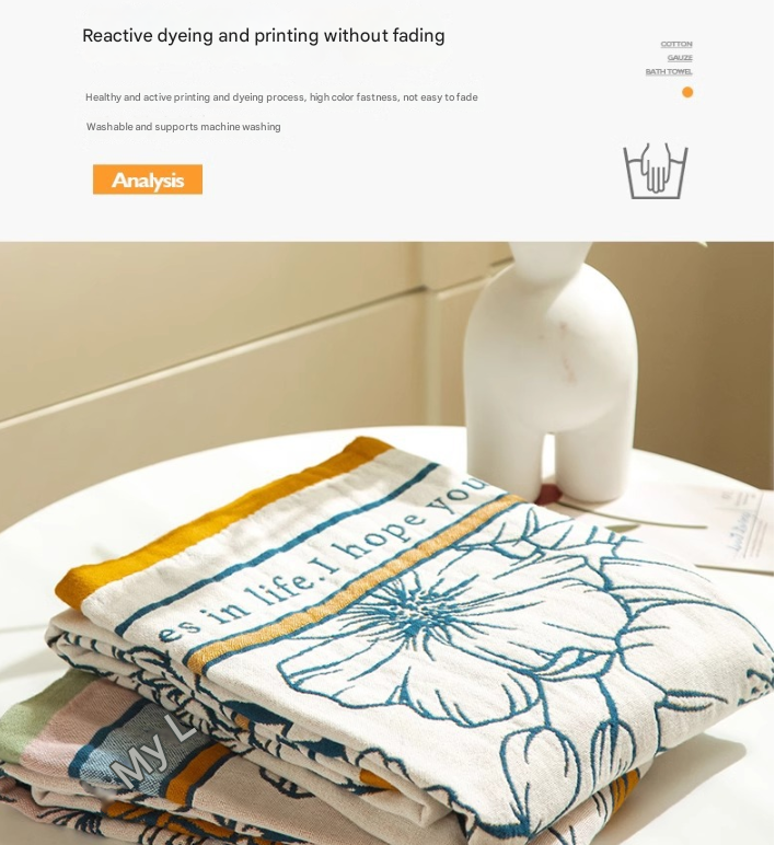 Among the flower fields 40S Pure Cotton Gauze Bath Towel - Extra Large, Thick, Soft, and Highly Absorbent for Adults