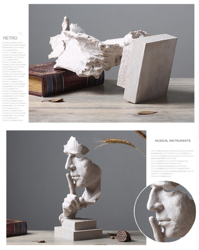 Sandstone color Modern 'Silence is Golden' Abstract Sculpture - Nordic Resin Art Statue for Office & Living Room Decor