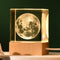 The Moon Luminous 3D Crystal Cube Night Light - Laser Engraved Artwork with Solid Wood Base