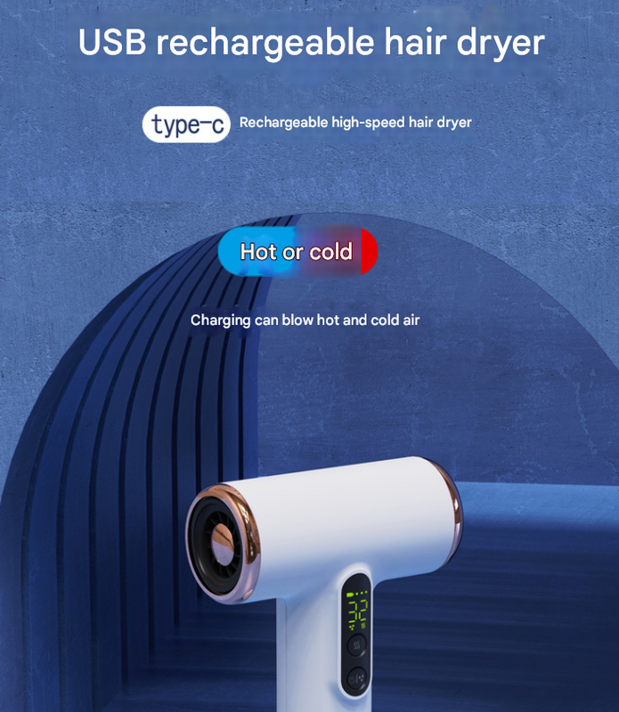 High-Power Cordless Hair Dryer, 15600mAh USB Rechargeable Blow Dryer with Hot & Cold Air, 3 Speeds & Heat Settings